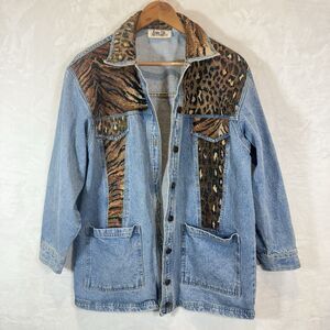 Vintage Denim Jacket Ashley Hill Tiger Leopard Animal Thigh Length L